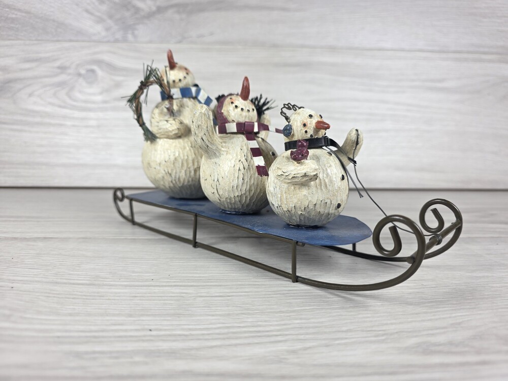 At Home America Rustic Snowmen on Sled Winter Christmas Figurine 195